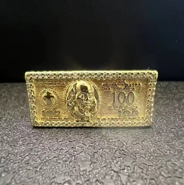 Benjamin Franklin 100 Bill One Finger Gold Ring